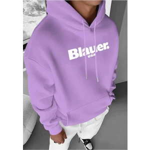 Blauer Usa Baskılı Kapüşonlu Cepli Pamuklu Lila Sweatshirt