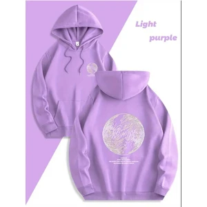 Lazarus Arka Göğüs Baskılı Kapüşonlu Cepli Pamuklu Lila Sweatshirt