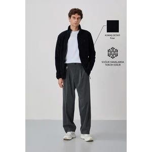 Tommy Life Lacivert Yazı Nakışlı Dik Yaka Fermuarlı Standart Kalıp Erkek Sweatshirt Polar - 87992