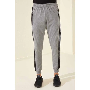 Tommy Life Gri Melanj Fermuar Cepli Baskılı Standart Kalıp Jogger Erkek Eşofman Alt - 84657
