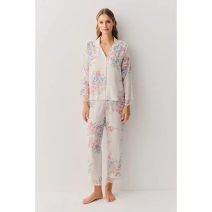 Flower Gömlek Yaka Pijama Takımı