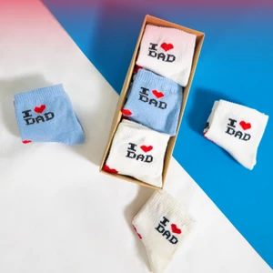 6 Çift Erkek Bebek Çorap Kutulu Patik Boy – I Love Dad Desenli, Pamuklu