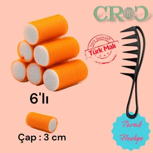 1224 Turuncu 6'lı Mini Paket Bigudi Cırtlı Saç Bigudisi Çap 3 cm