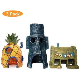 Three Beans 3 Adet Balık Tankı Dekorasyon Balık Karides Dodge Burrow Sevimli Bebekler Süs Ananas Evi Ev Aquarium Squidward Hideout | Süslemeler - (Yurt Dışından)