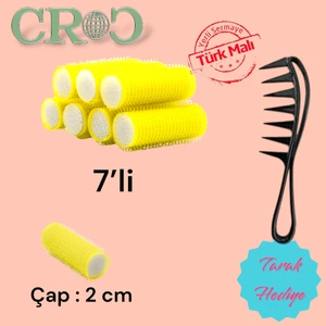 1223 Sarı 7'li Mini Paket Bigudi Cırtlı Saç Bigudisi Çap 2 cm