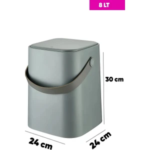8 Lt Click Kapaklı Tutma Saplı Iç Kovalı Tezgah Üst Mutfak Çöp Kovası - Gri (Büyük Boy) Yedk Clipsli