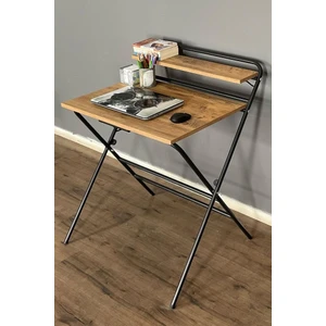 🔥 Lich Metal Ayaklı Katlanır Çalışma Masası Ceviz | Raflı Laptop Sehpası | Çizim ve Ders Masası