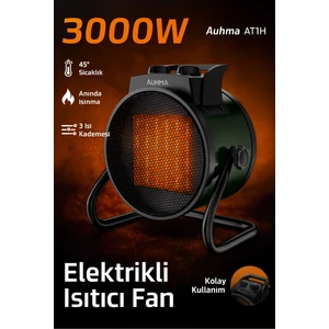 AT1H Elektrikli Isıtıcı Fan Yeşil | 3000W Hızlı Isınma, 3 Kademeli Ayar, Sessiz Ptc Isıtma Teknolojisi