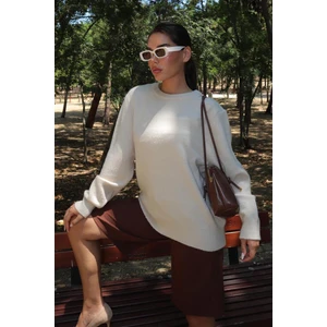 Bej Bisiklet Yaka Kadın Triko Kazak MG2494