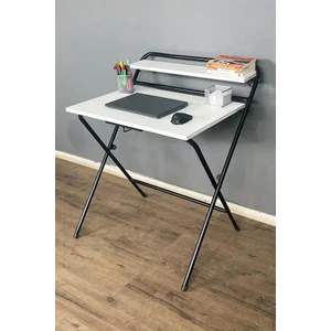 🔥 Lich Metal Ayaklı Katlanır Çalışma Masası Beyaz | Raflı Laptop Sehpası | Çizim ve Ders Masası