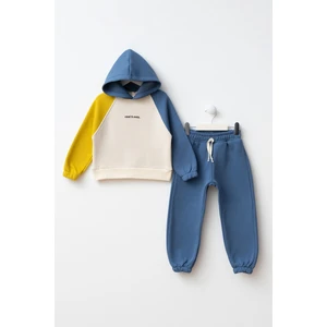 Baskılı Renk Bloklu Erkek Çocuk Alt Üst Eşofman Takımı