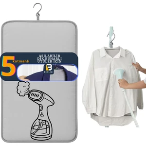 Buharlı Dikey Ütü Matı 5 Katman Asılabilir Yanmaz Çift Taraflı Dayanıklı Keçeli Buharlı Ütü Bezi Gri 50X80 cm