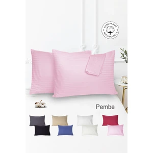 Vionel Home %100 Pamuk 2’li Çizgili Saten Yastık Kılıfı 50 x 70 | Pembe