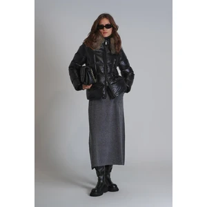 Klemantın Kaz Tüyü Kadın Mont Siyah