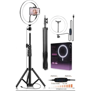10" Halka LED 210cm  Tripodlu Youtuber Video Selfie Stüdyo Makyaj Tiktok Işığı Ring Light 3 Renk Işık