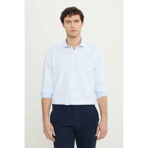 Altınyıldız Classics Erkek Mavi Slim Fit Dar Kesim Italyan Yaka Armürlü Gömlek