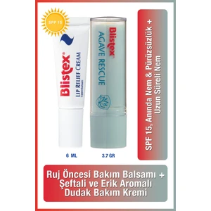Çatlak Dudaklara Lip Relief Cream SPF15 6ml + Agave Rescue Nemlendirmeyi Destekleyen Kurtarıcı Dudak Kremi 3.7gr