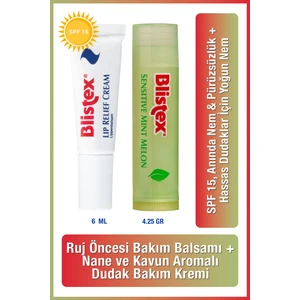 Çatlak Dudaklara Lip Relief Cream SPF15 6ml+Sensıtıve Mınt Melon Nemlendirmeyi Destekleyen Kurtarıcı Dudak Kremi 4.25GR