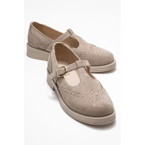 Janney Bej Süet Hakiki Deri Bantlı Kadın Loafer Ayakkabı