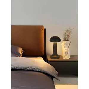 Dokunmatik Şarjlı 3 Kademeli Işıklı Gece Lambası USB Girişli Siyah Metal Mantar Masa Lambası