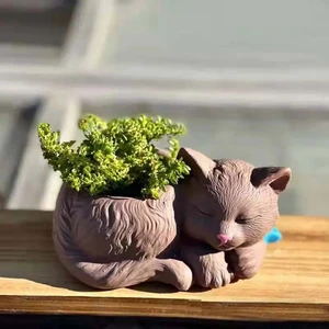 Dekoratif Mini Kedi Sukulent Saksısı Mumluk Mini Kase Dayanıklı Doğal Taş
