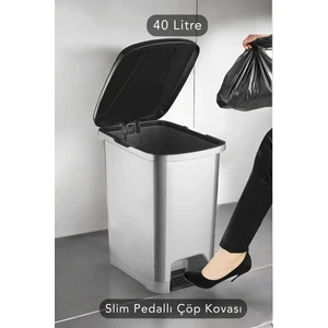 Slim Pedallı Banyo Mutfak Çöp Kovası - 40 Litre - Antrasit (Iç Kovasız)