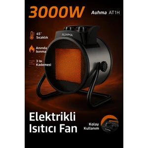 AT1H Elektrikli Isıtıcı Fan Gri | 3000W Hızlı Isınma, 3 Kademeli Ayar, Sessiz Ptc Isıtma Teknolojisi