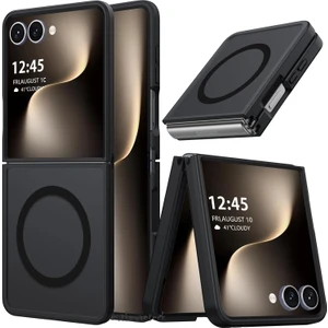 Samsung Galaxy Z Flip 7 Kılıf Kamera Çıkıntılı Mat Magsafe Wireless Şarj Destekli Siyah Yumuşak Renkli Kenarlı Hassas Butonlu Mat Kapak