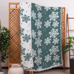 4 Kat Müslin Pike Tek Kişilik %100 Pamuklu Jakarlı Yatak Örtüsü Tv Battaniyesi 140X200 Kar Tanesi