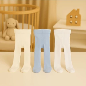 3'lü Bebek & Çocuk Pamuklu Düz Renkl Külotlu Çorap