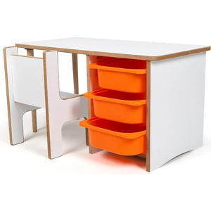 Industrial Living 3 Çekmeceli Çocuk Etkinlik Masası -Oyun-Hamur-Çalışma Aktivite Masası-Ders Masası - Beyaz Mdf - TURUNCU Çekmeceli