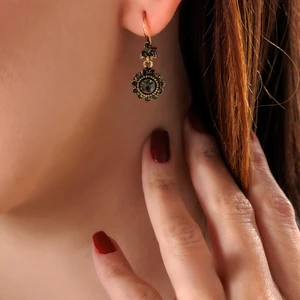 Atelier Leo Handmade Jewellery Antik Işıltı Antrasit Bakır El Yapımı Kristal Taşlı Kararma Yapmaz Kadın Küpe Kutulu