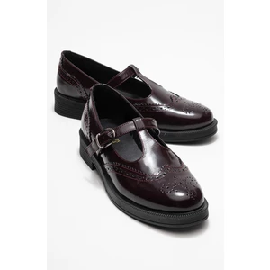 Janney Bordo Rugan Hakiki Deri Bantlı Kadın Loafer Ayakkabı