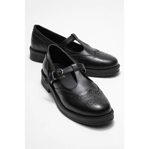 Janney Siyah Cilt Hakiki Deri Bantlı Kadın Loafer Ayakkabı