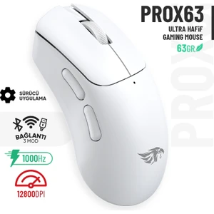 63B Bluetooth Kablosuz Kablolu Şarjlı 12800 Dpı Gaming Mouse Makrolu Ultra Hafif Oyuncu Mouse Beyaz