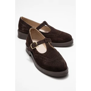Janney Kahverengi Süet Hakiki Deri Bantlı Kadın Loafer Ayakkabı