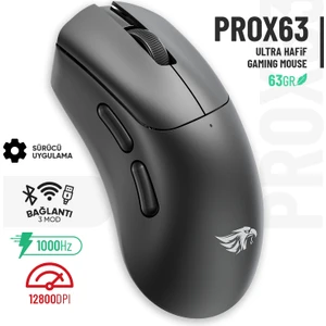 63B Bluetooth Kablosuz Kablolu Şarjlı 12800 Dpı Gaming Mouse Makrolu Ultra Hafif Oyuncu Mouse Siyah