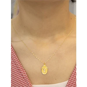 14 Ayar Altın Aynalı Oval Y Harfli Kolye