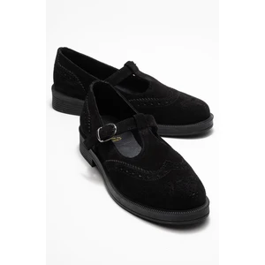 Janney Siyah Süet Hakiki Deri Bantlı Kadın Loafer Ayakkabı