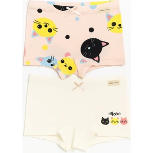 Kız Çocuk Kedi Desenli 2'li Boxer Açık Pembe