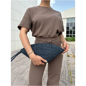 Moss Fermuarlı Hasır Jüt Vegan Clutch Çanta