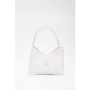 Beyaz Shk79 Deri Düğme Detaylı Çıtçıtlı Makyaj Çantalı Kol ve Omuz Çantası