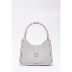 Gri Shk79 Deri Düğme Detaylı Çıtçıtlı Makyaj Çantalı Kol ve Omuz Çantası