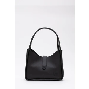 Siyah Shk79 Deri Düğme Detaylı Çıtçıtlı Makyaj Çantalı Kol ve Omuz Çantası