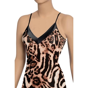 Kadın Atlet Saten Yaka Leoparlı (%90 Viskon - %10 Elastan)