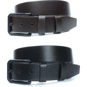 2'li Hakiki Manda Derisi Siyah Tokalı Erkek Kemeri 4cm