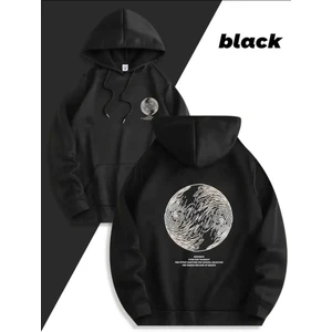 Lazarus Arka Göğüs Baskılı Kapüşonlu Cepli Pamuklu Siyah Sweatshirt
