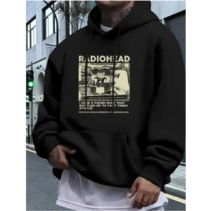 Radiohead Kapak Baskılı Kapüşonlu Cepli Içi Yünlü Siyah Sweatshirt