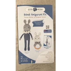 Esta Rosa Tavşan Archie ve Çıngırak Tavşan Bebek Amigurimi Kiti