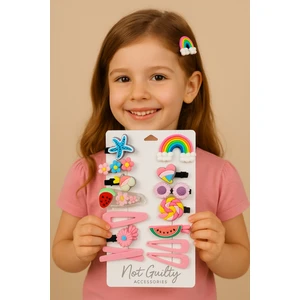 Kız Çocuk Renkli Mandal Toka Seti 14’lü – Sevimli Figürlü, Pembe Çıtçıt Tokalar